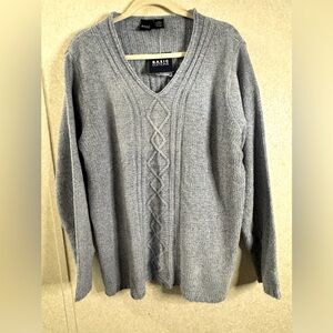 NWT Basic Editions Blue V Neck Fish Cable Knit Sweater Woman’s XL